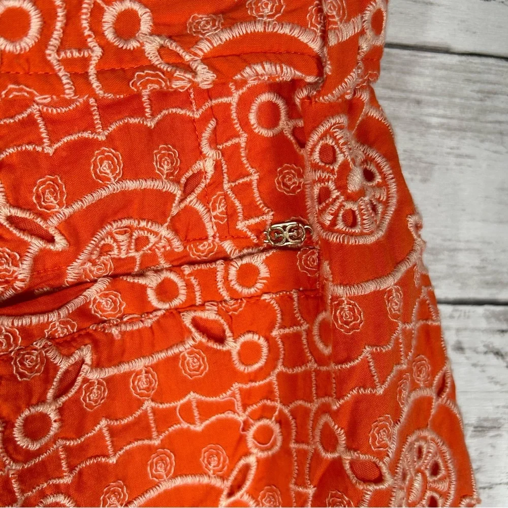 Sam Edelman Romy Highrise Pleated Eyelet Orange Cotton Shorts 6 - Picture 5 of 7